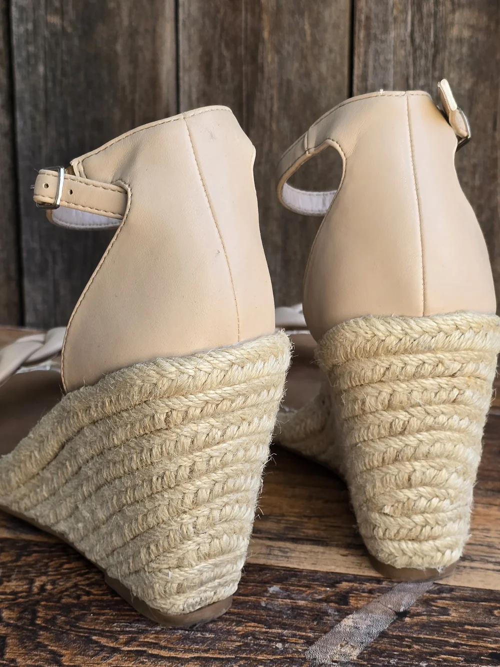 Dream Paris Braided Ankle Strap Wedge Sandals in Beige Size 7